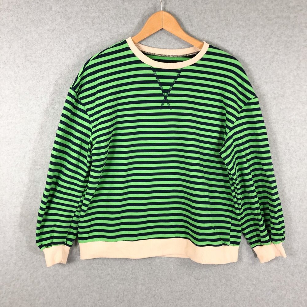 Amazon Green and Black Striped Sweatshirt with Cream Trim